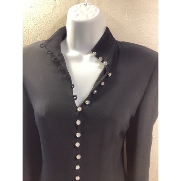 Les Copains Couture Black Evening Rhinestone Buttons Slit Cocktail Dress 42 S - Picture 3 of 9